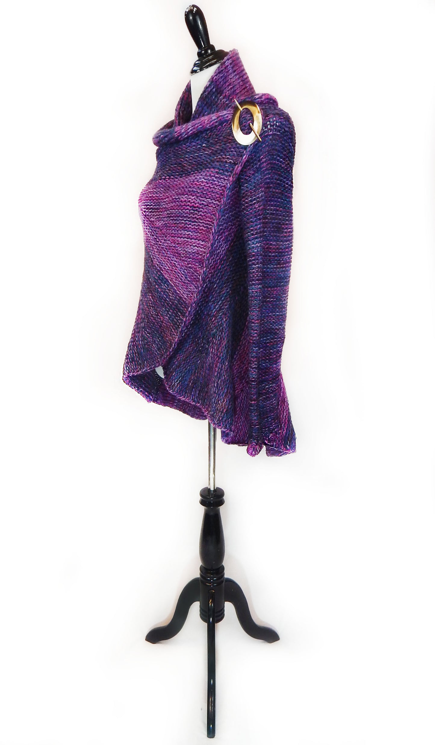 Fine Alpaca Wool Tailored Knit Peacoat Cardigan Sweater Open Versatile Stylish Elegant Fitted Wrap Crochet Sleeve Purple Violet Shades