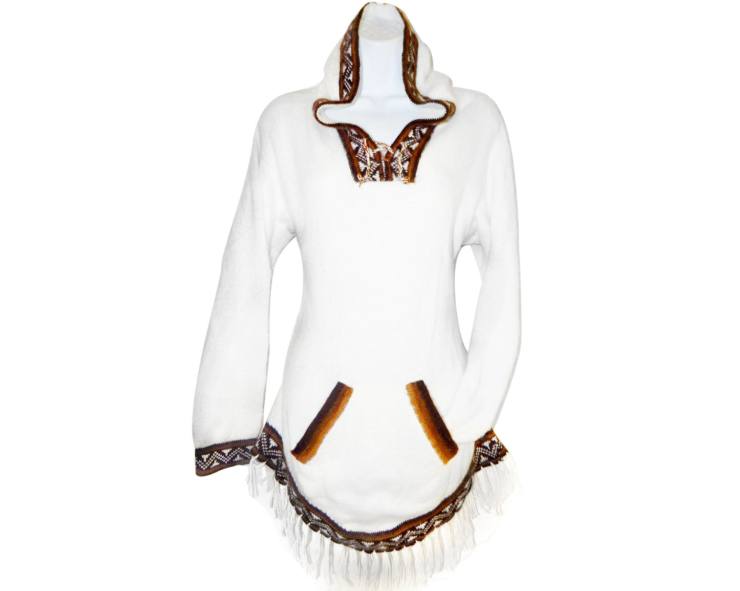 Fine Alpaca Wool Pullover Handmade Woven Sweater Soft Hypoallergenic Natural White/Browns