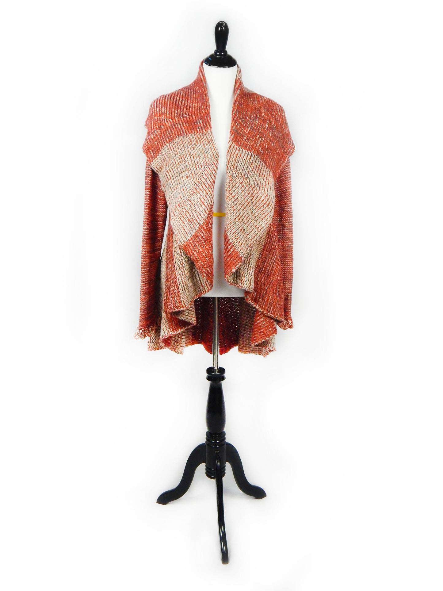 Fine Alpaca Wool Tailored Peacoat Cardigan Petticoat Jacket Knitted Coat Open Versatile Stylish Elegant Fitted Wrap Crochet Sleeve Light Orange Shades