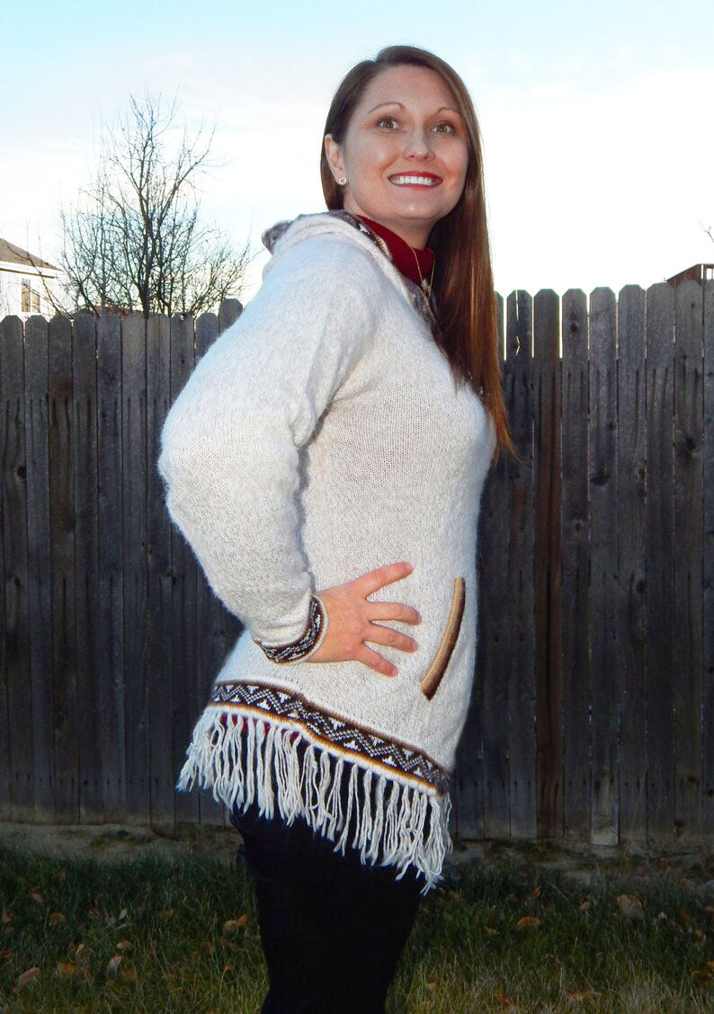 Fine Alpaca Wool Sweater Knit Pullover Perfect Gift Hypoallergenic Jumper Natural Colors Medium Beige