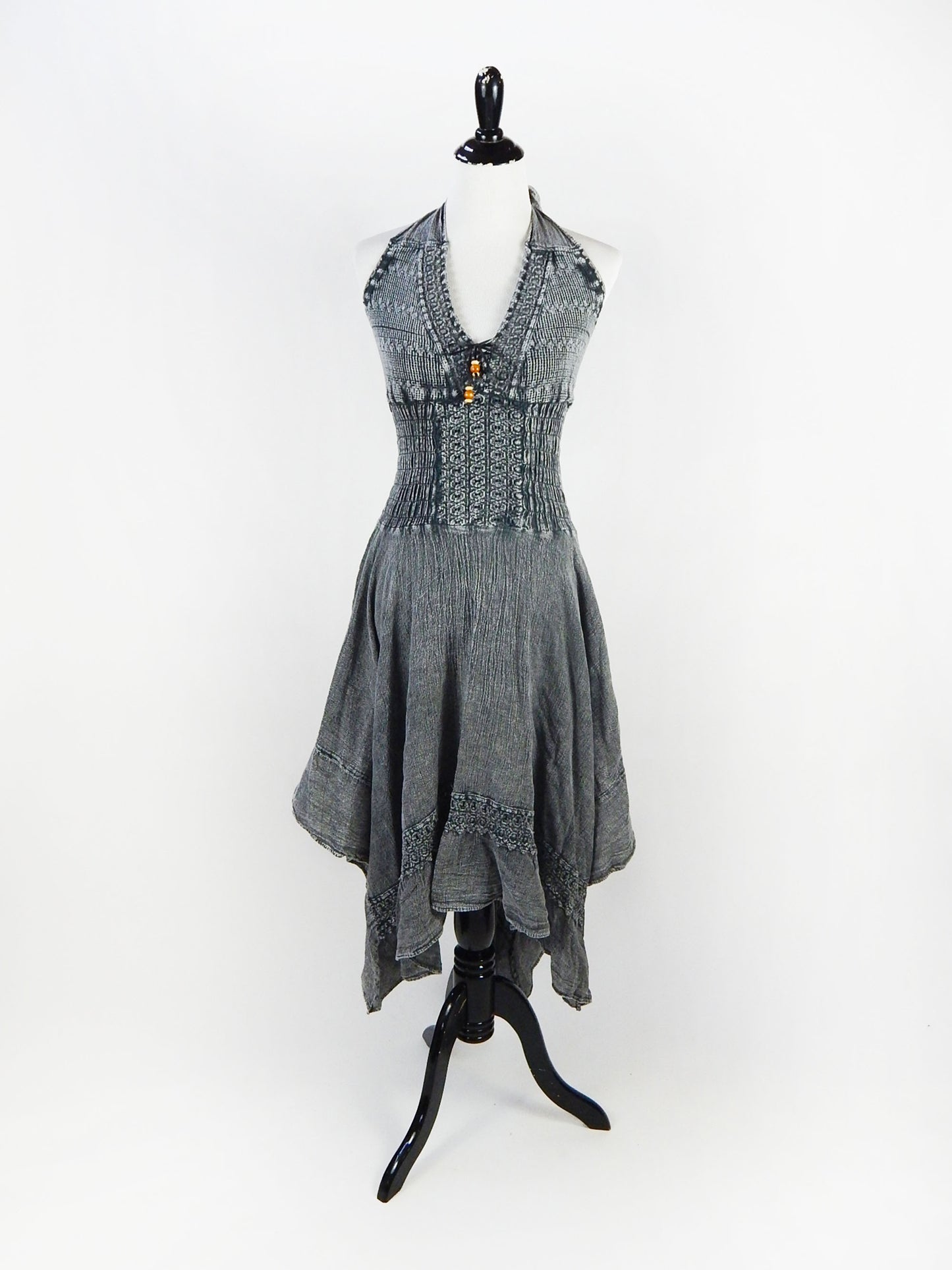 Wonderful Handkerchief Sexy Dress Halter Top 100% Cotton Handmade Beach Summer Spring Gray Jean Wash Stylish Cute Country Dancing One Size