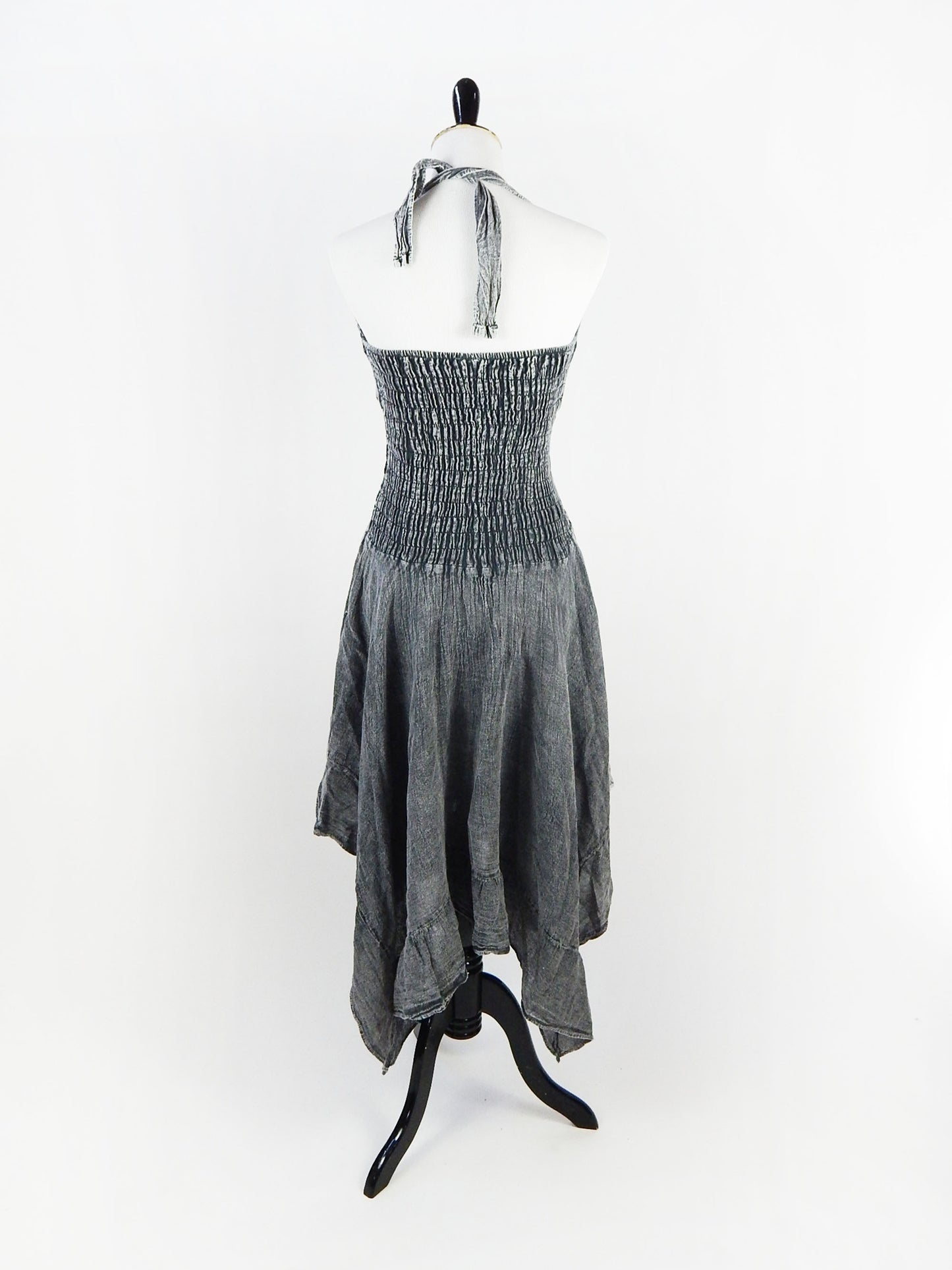 Wonderful Handkerchief Sexy Dress Halter Top 100% Cotton Handmade Beach Summer Spring Gray Jean Wash Stylish Cute Country Dancing One Size