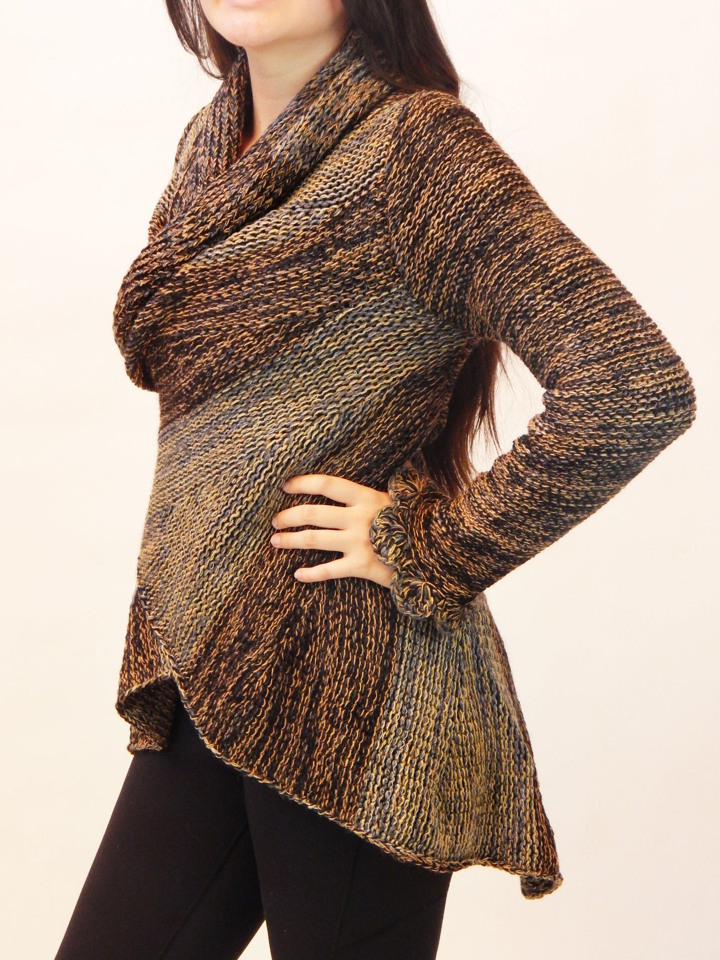 Fine Alpaca Wool Tailored Peacoat Cardigan Petticoat Jacket Knitted Coat Open Versatile Stylish Elegant Fitted Wrap Crochet Sleeve Browns