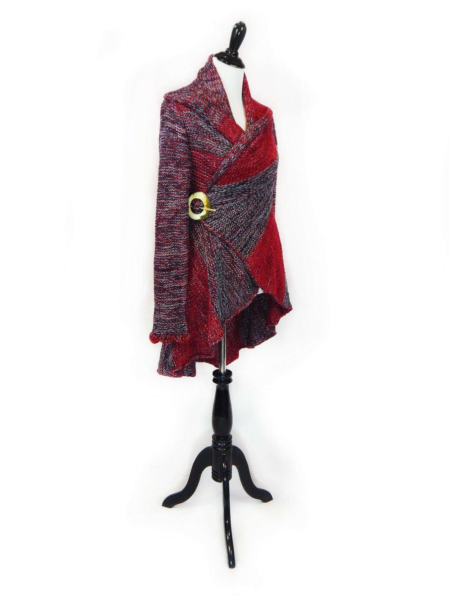 Fine Alpaca Wool Tailored Peacoat Knitted Cardigan Elegant Petticoat Red