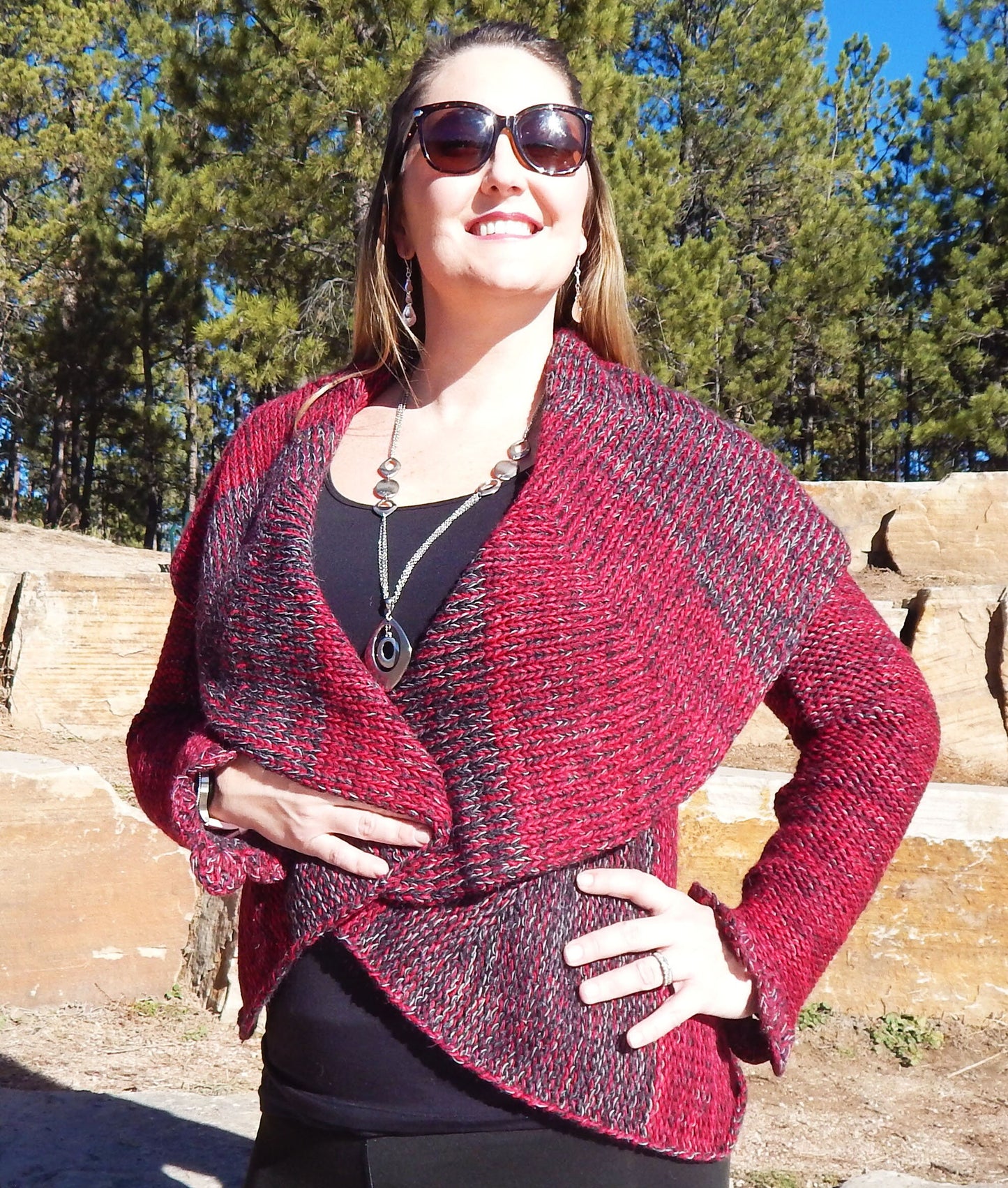 Fine Alpaca Wool Tailored Peacoat Knitted Cardigan Elegant Petticoat Red
