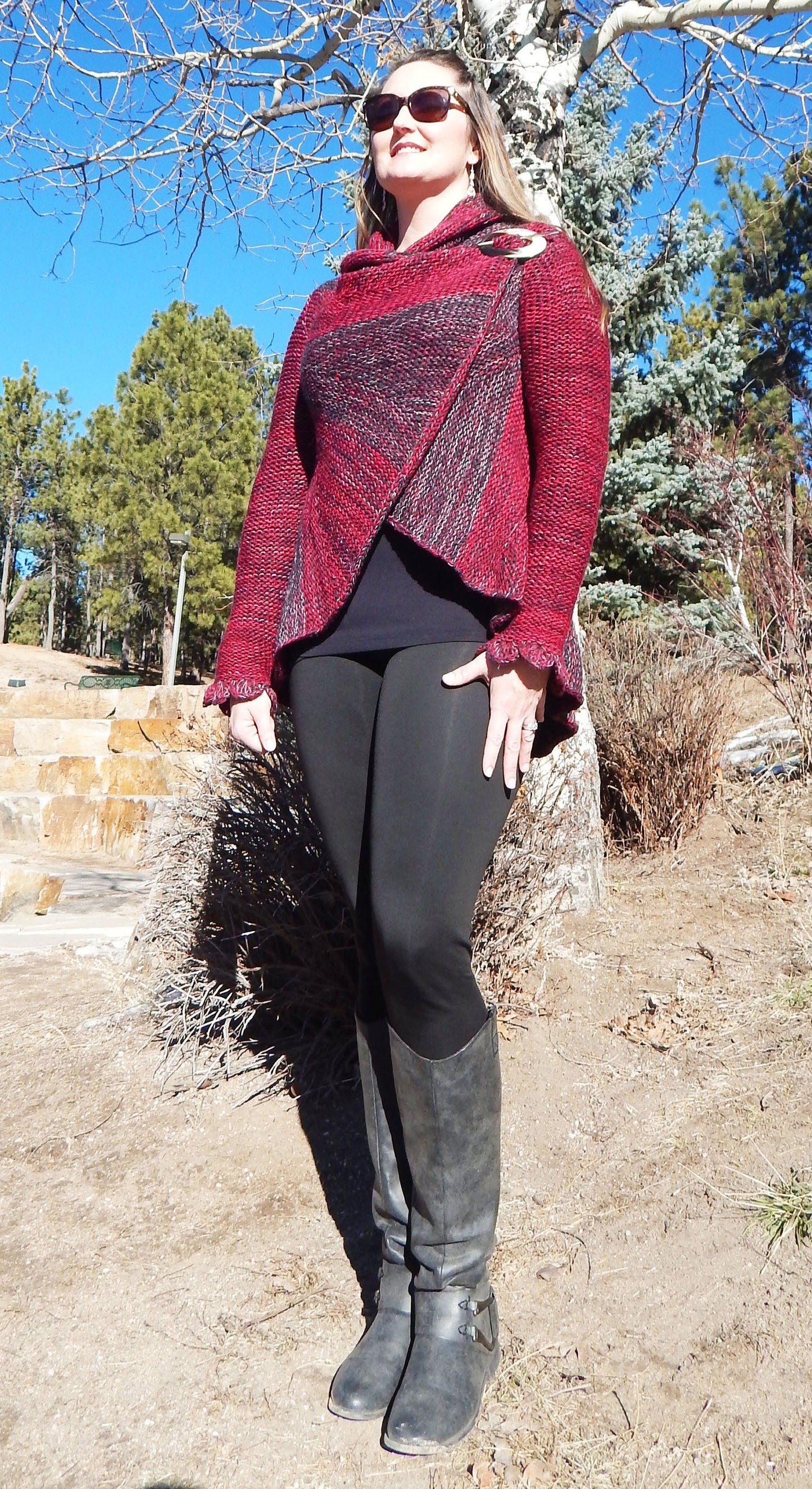 Fine Alpaca Wool Tailored Peacoat Knitted Cardigan Elegant Petticoat Red