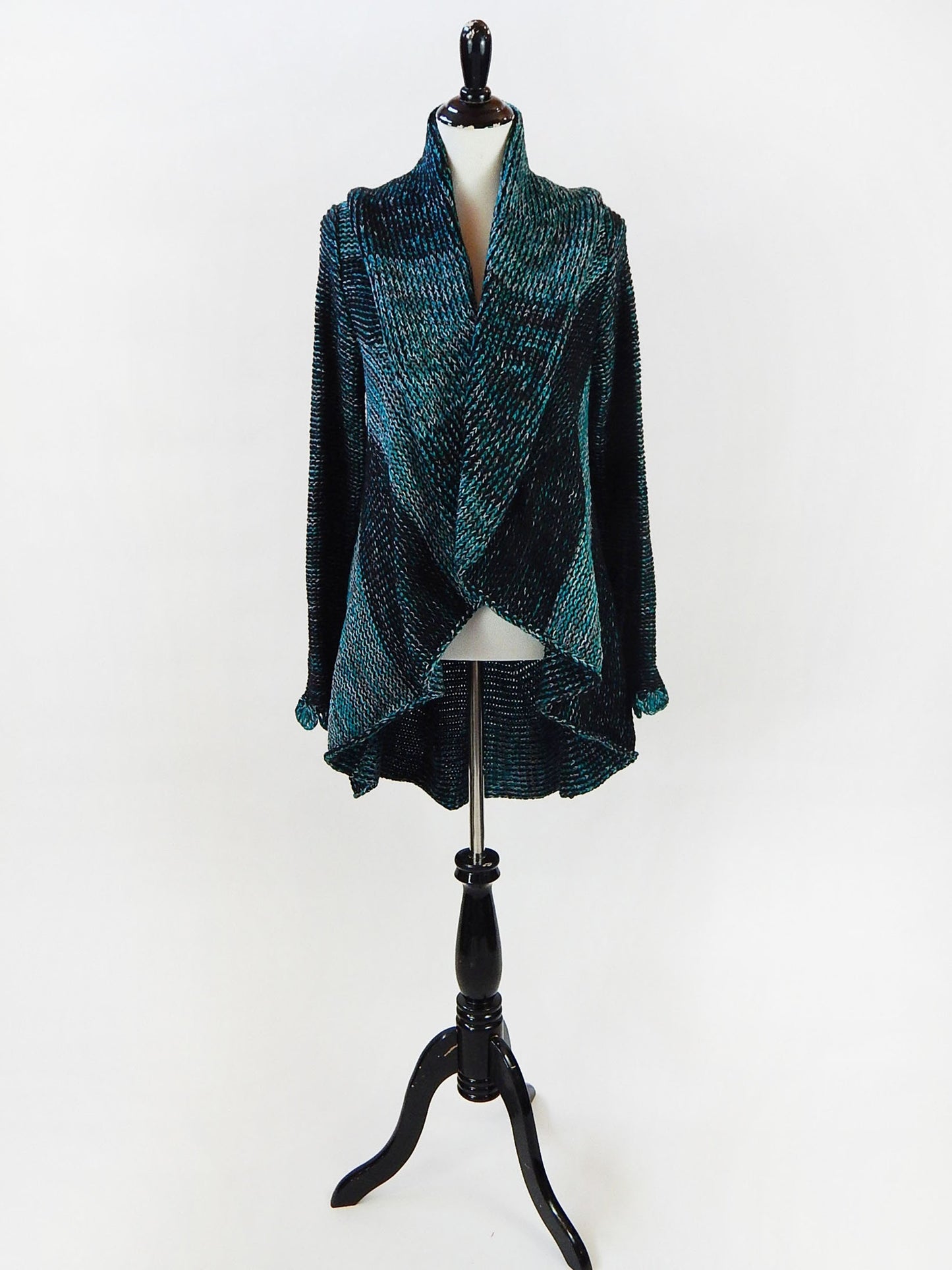 Fine Alpaca Wool Handknit Tailored Cardigan Petticoat Knitted Sweater Open Designer Versatile Stylish Elegant Fitted Wrap Turquoise Crochet
