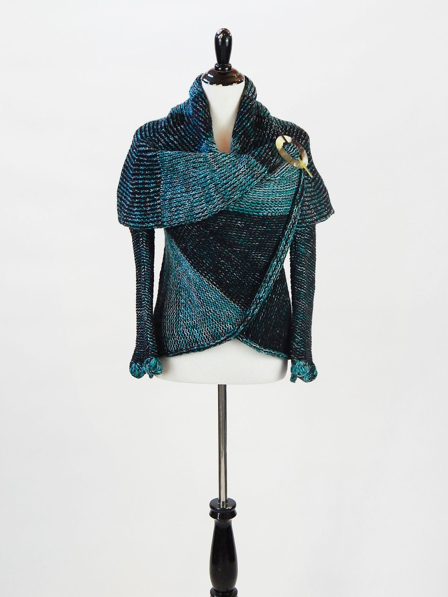 Fine Alpaca Wool Handknit Tailored Cardigan Petticoat Knitted Sweater Open Designer Versatile Stylish Elegant Fitted Wrap Turquoise Crochet