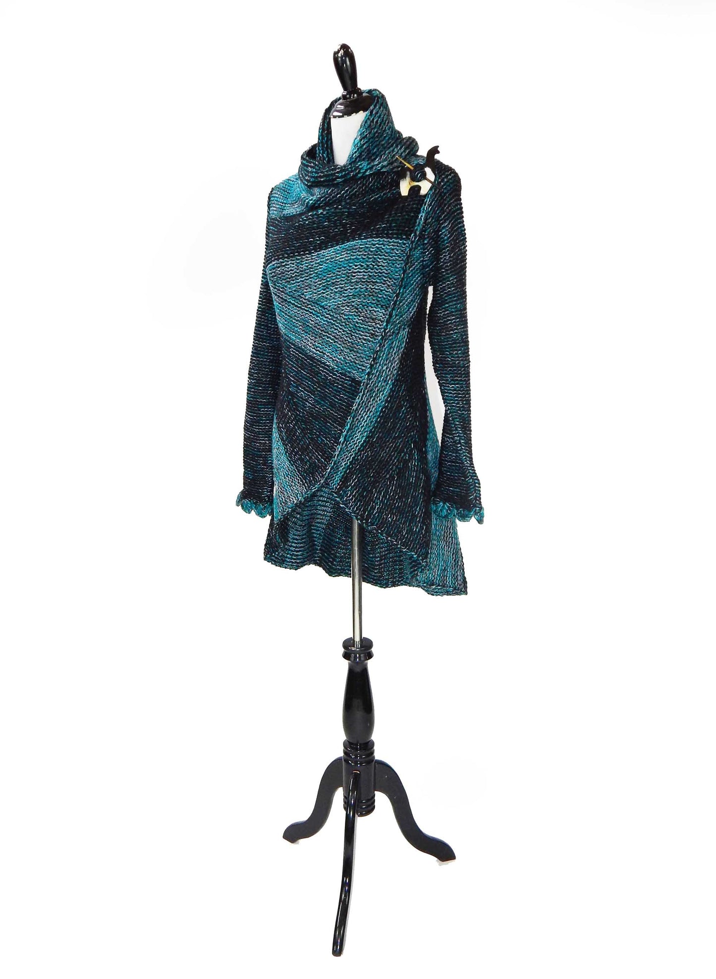 Fine Alpaca Wool Handknit Tailored Cardigan Petticoat Knitted Sweater Open Designer Versatile Stylish Elegant Fitted Wrap Turquoise Crochet