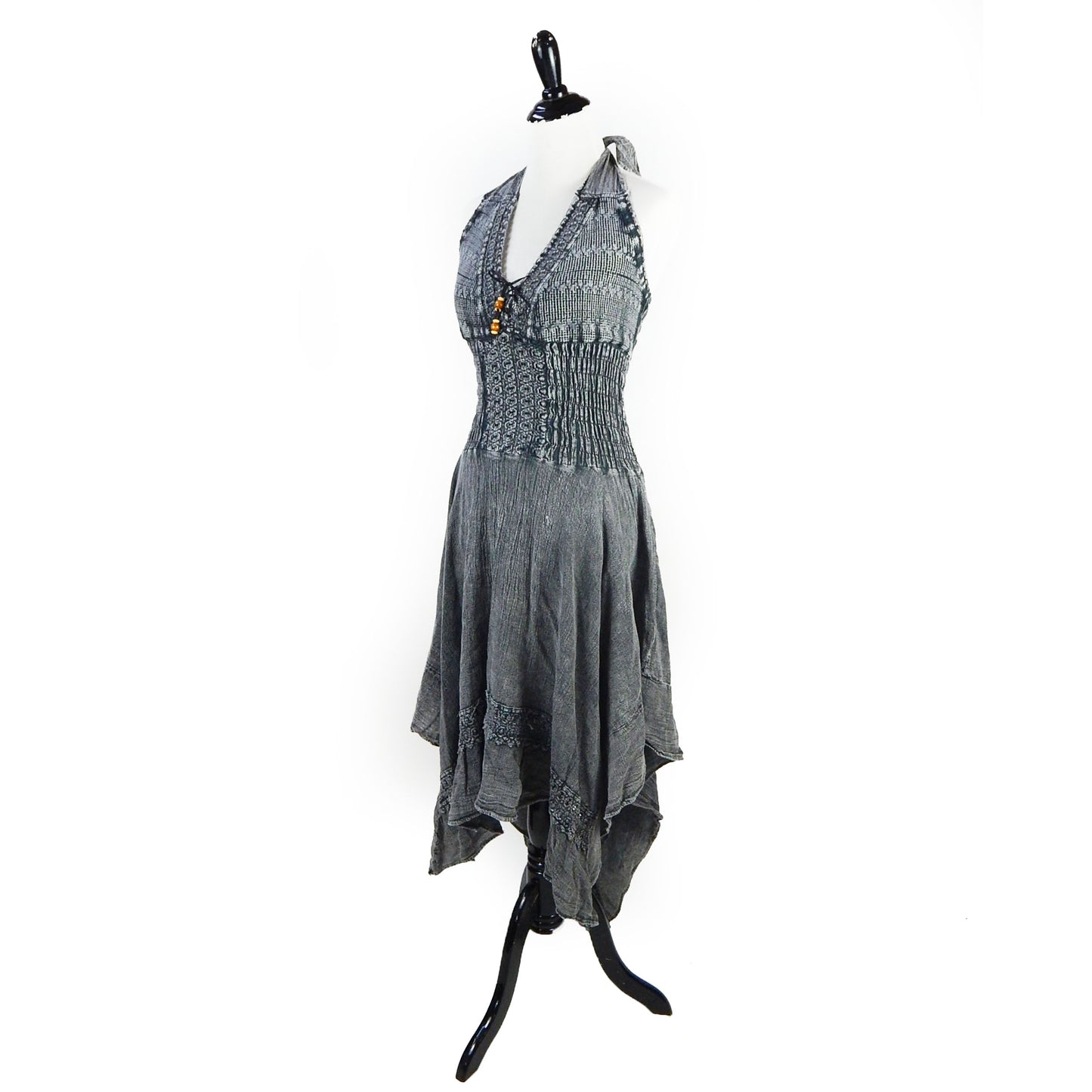 Wonderful Handkerchief Sexy Dress Halter Top 100% Cotton Handmade Beach Summer Spring Gray Jean Wash Stylish Cute Country Dancing One Size