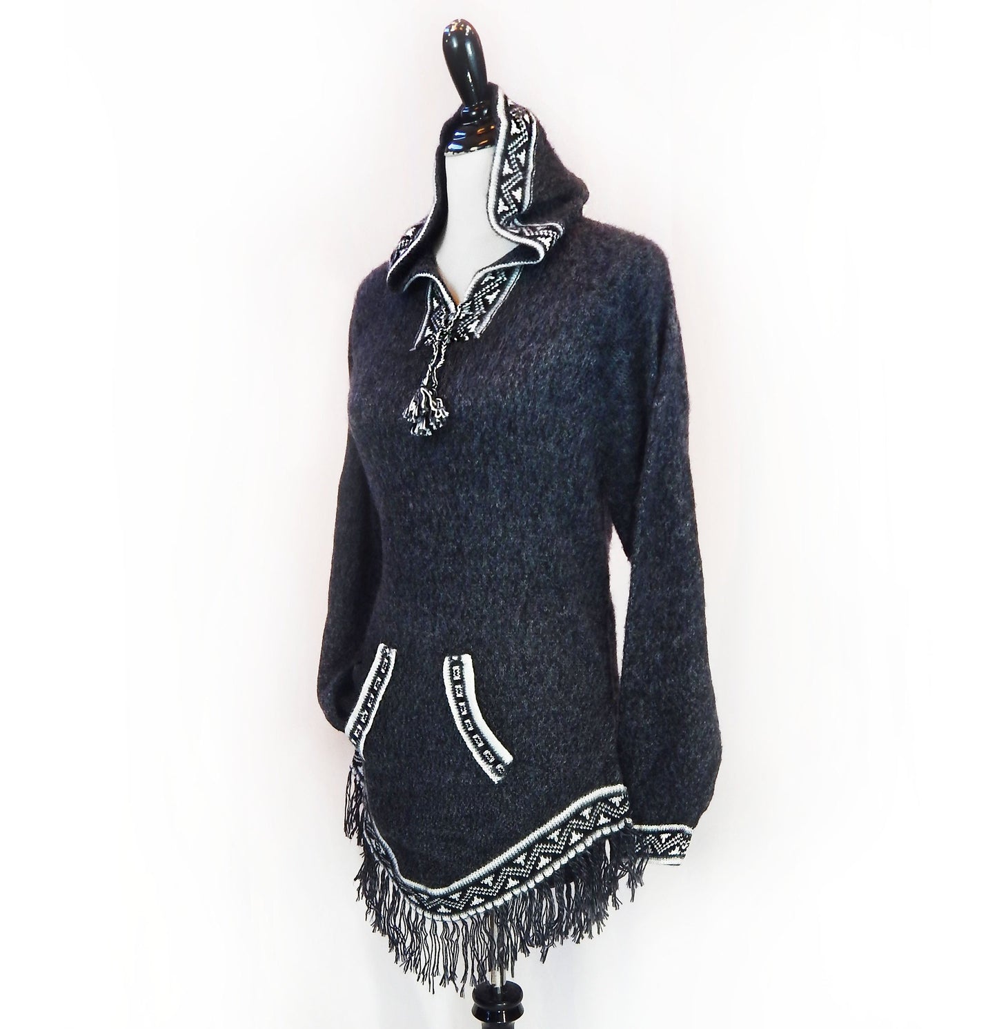 Fine Alpaca Wool Sweater Knit Pullover Perfect Gift Hypoallergenic Jumper Natural Colors Dark Gray